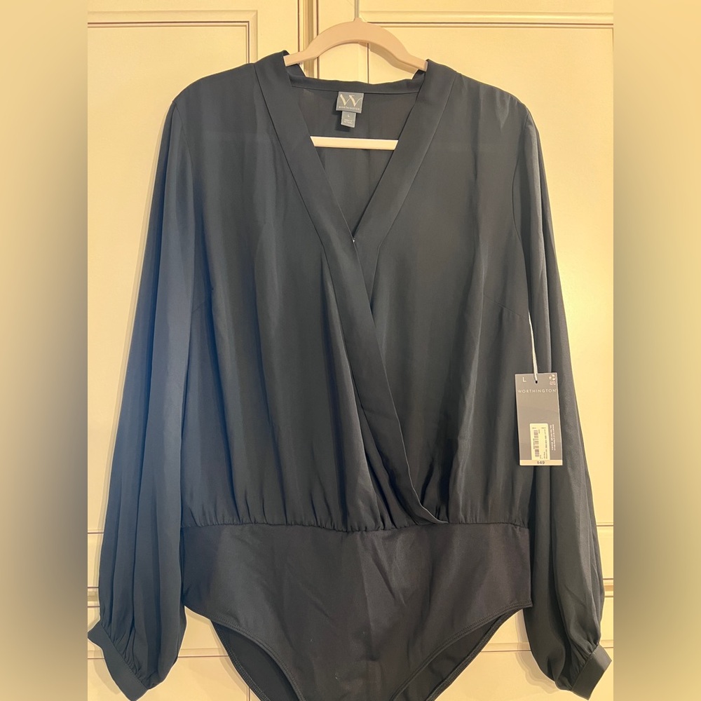 Worthington Black Bodysuit Blouse for Women